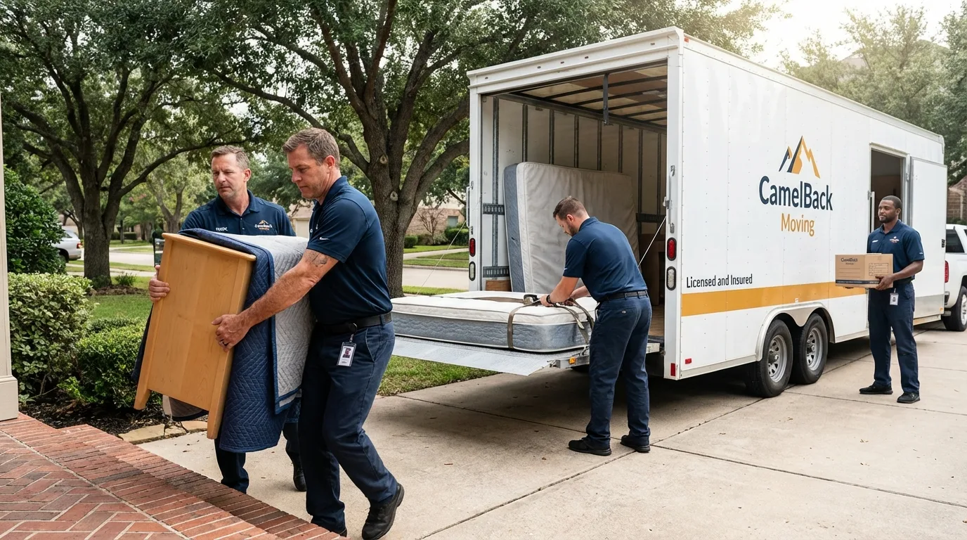 Crew loading residential truck for cross-state move from Pearl, MS